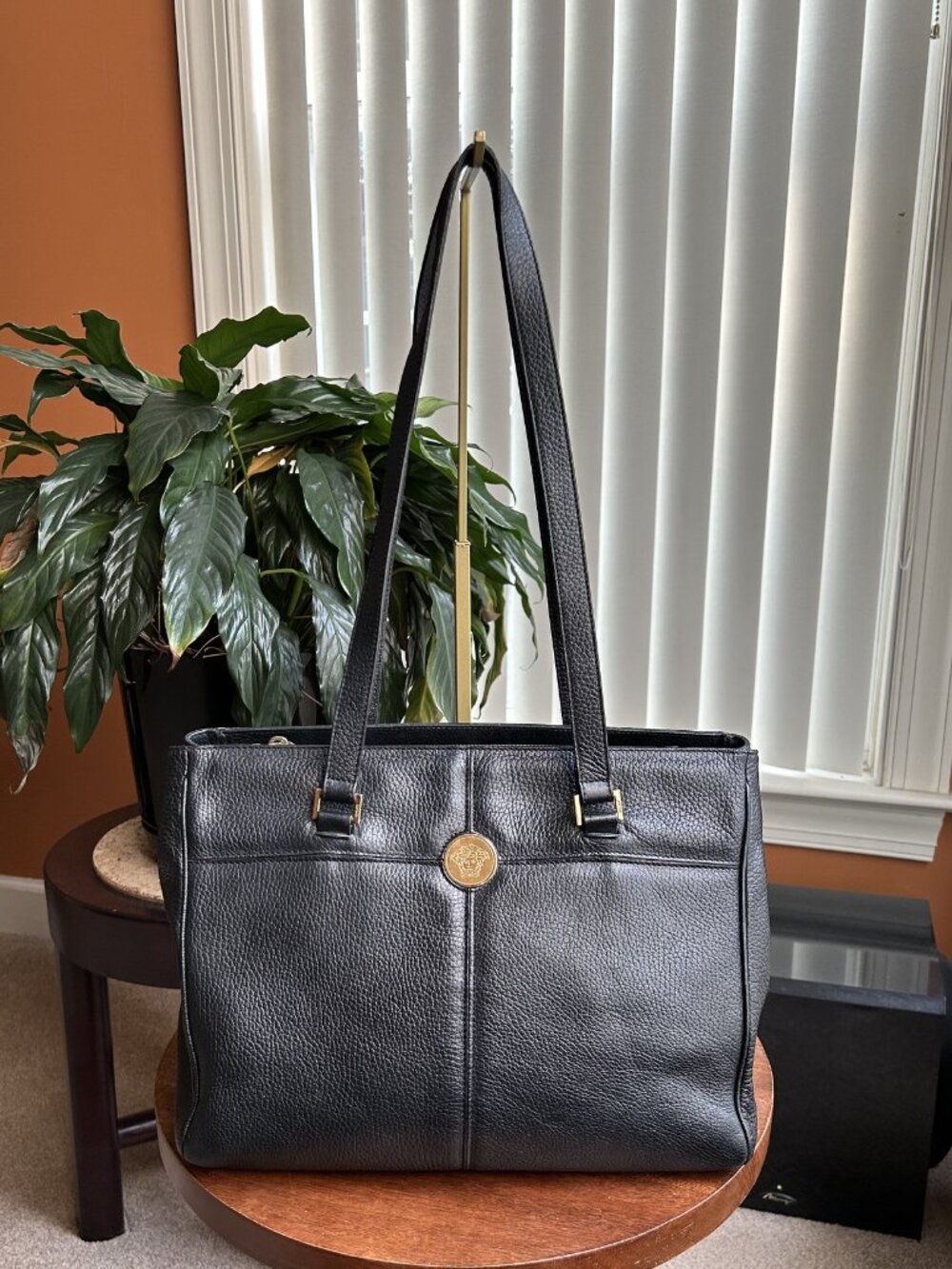 GIANNI VERSACE Medusa Leather Tote Bag, Black - Picture 1 of 14